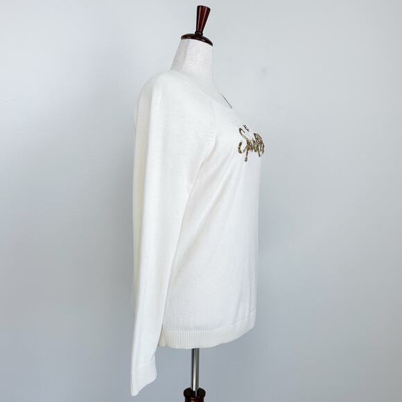 Talbots Sparkle Sequined Embellished Cream Sweater - Picture 6 of 9